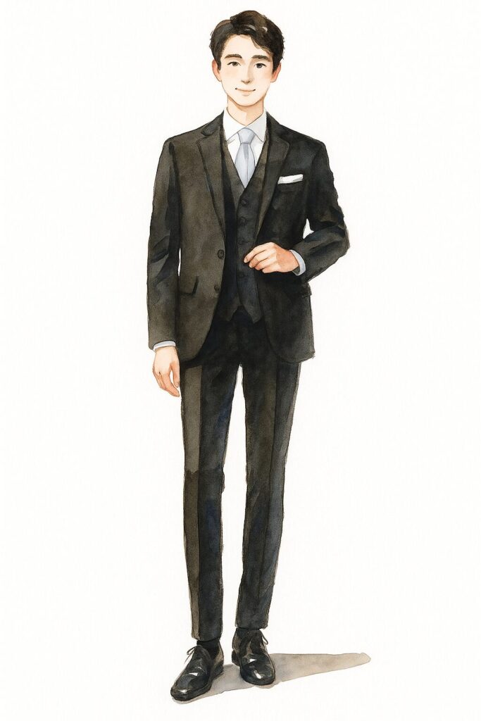 結婚式での男性親族の服装例(ブラックスーツ)