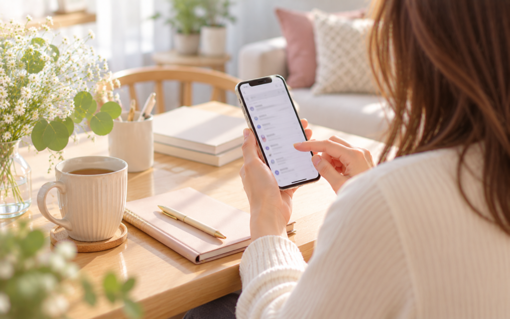 スマホで何かを調べる女性